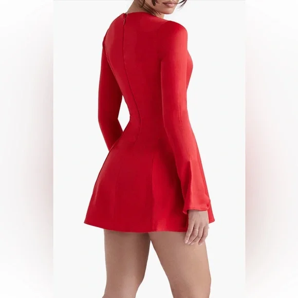 House of CB Satin Red Long Sleeve Dress - Picture 3 of 5